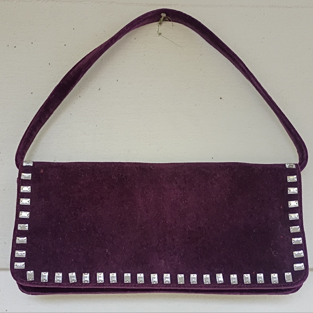 Vintage Purple Faux Suede Rhinestone Handbag